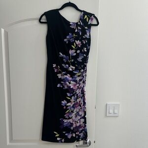 Ralph Lauren Black Midi Dress with Purple Floral Design